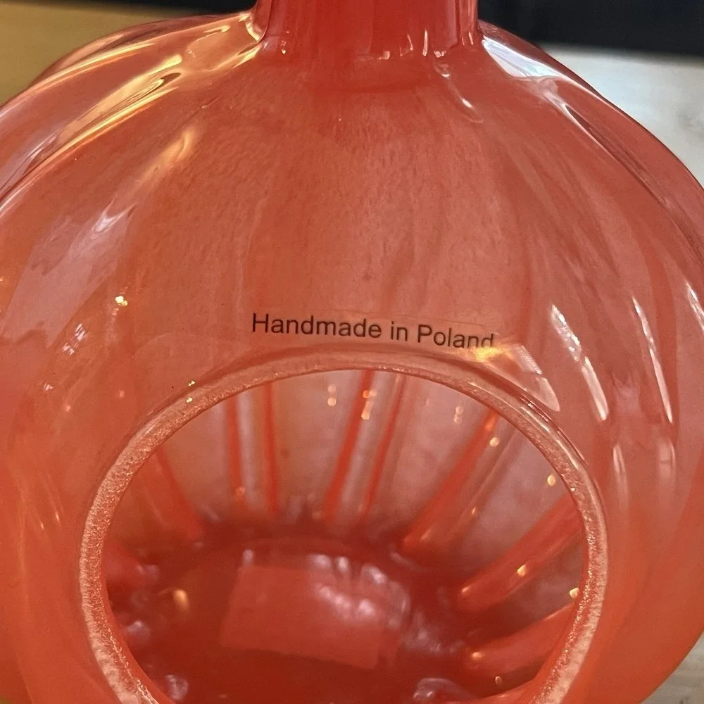 Smith and Hawkin Poland Handmade Art Glass Orange Pumpkin Fall Decor Candle Dish